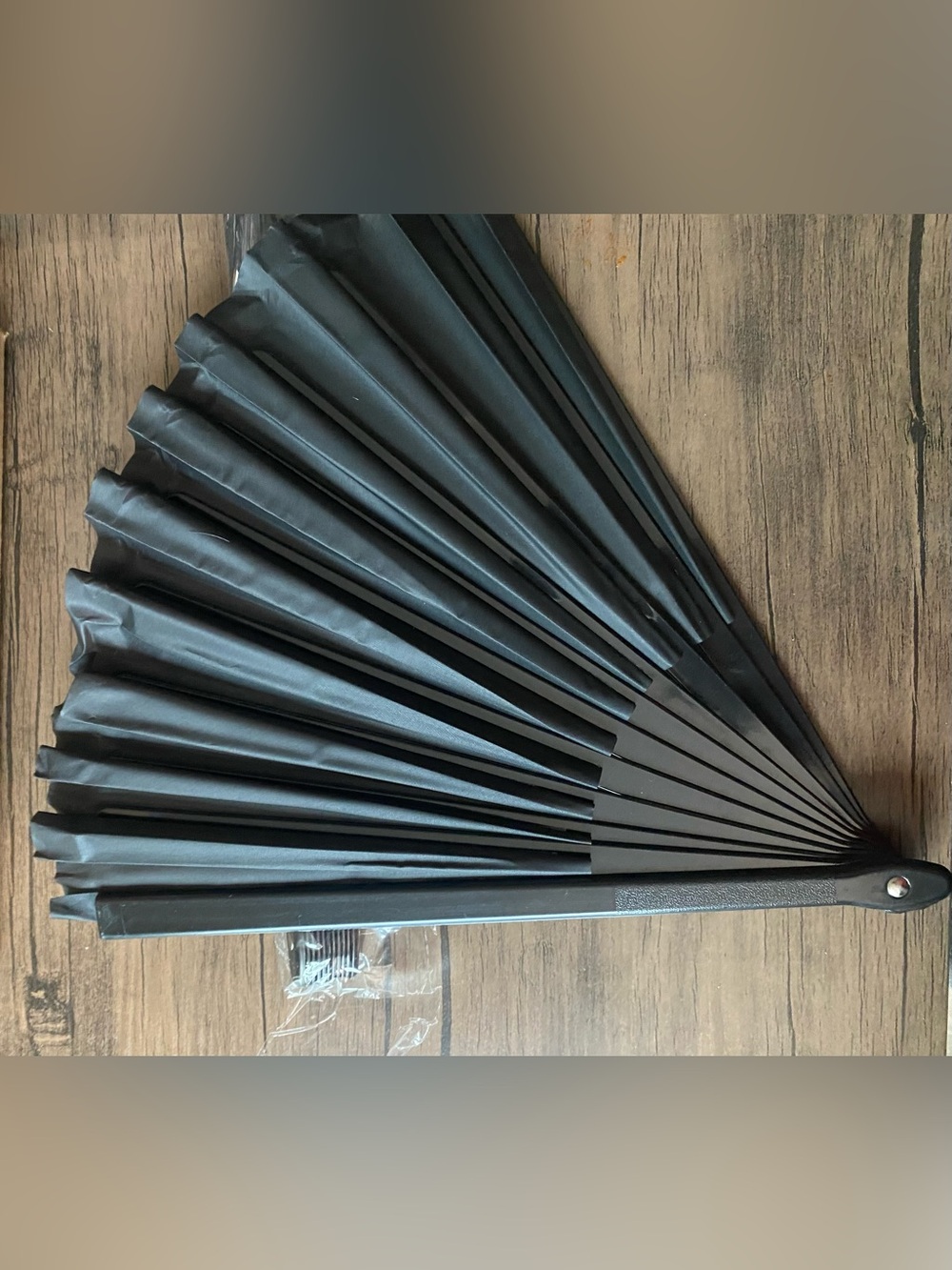 Black Folding Hand Fan set of 2 oversized fan black umbrella material - Picture 3 of 4